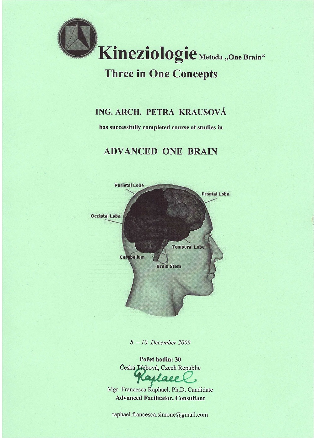 Osvědčení Advanced One Brain