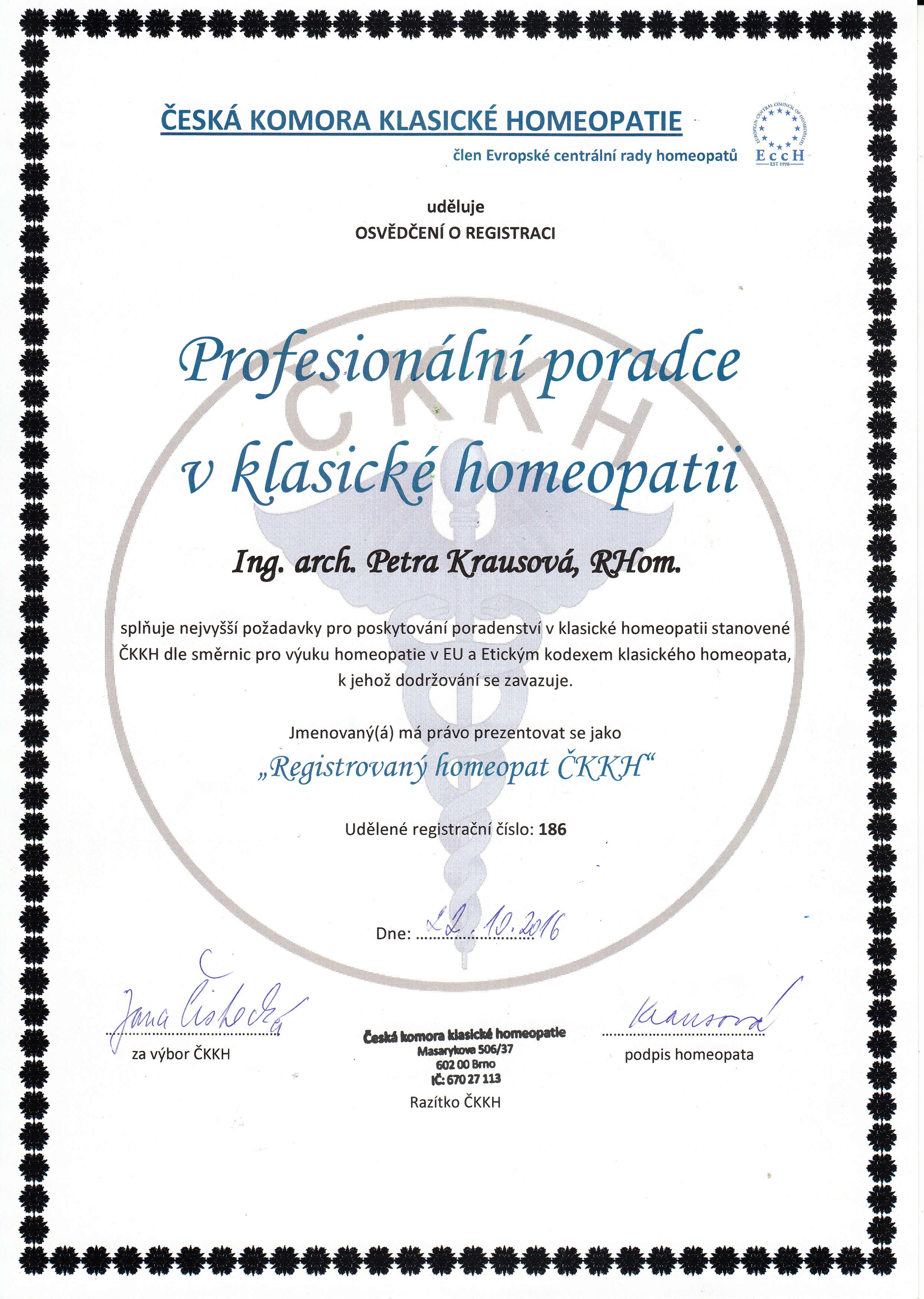 Osvědčení o registraci